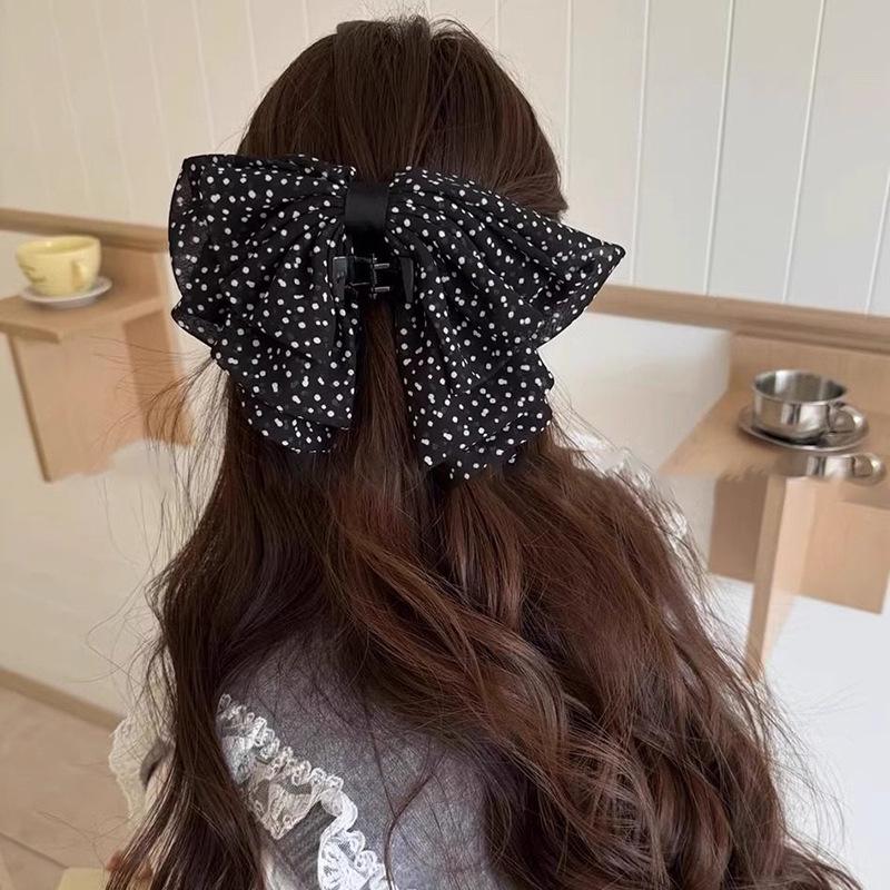 Exquisite Polka Dot Chiffon Bow Hair Clip - Versatile & Elegant