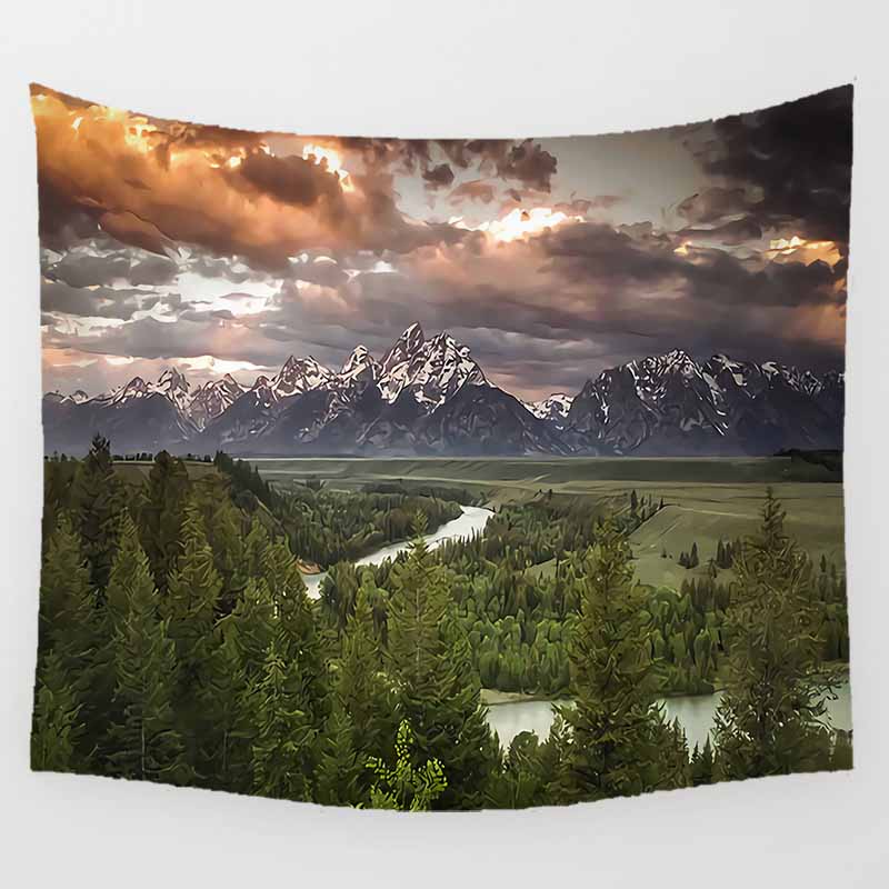 Home Decor Aesthetic Landscape Art Print Polyester Tapestry Wall Hanging Bedroom Living Room Background Fabric tapiz