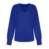 Women's Fashion Lace V Neck Pullover Sweater Loose Fit Long Sleeve Solid Color Lightweight Knitwear