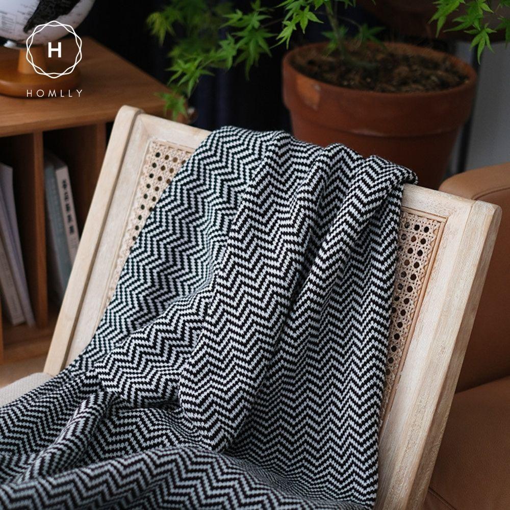 Homlly Herringbone Knitted Soft Woven Blanket Throw