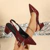 New Plus-size European and American Style Pointed Toe Stiletto High-heeled Sandals for Women with Crocodile Pattern and Back Strap.