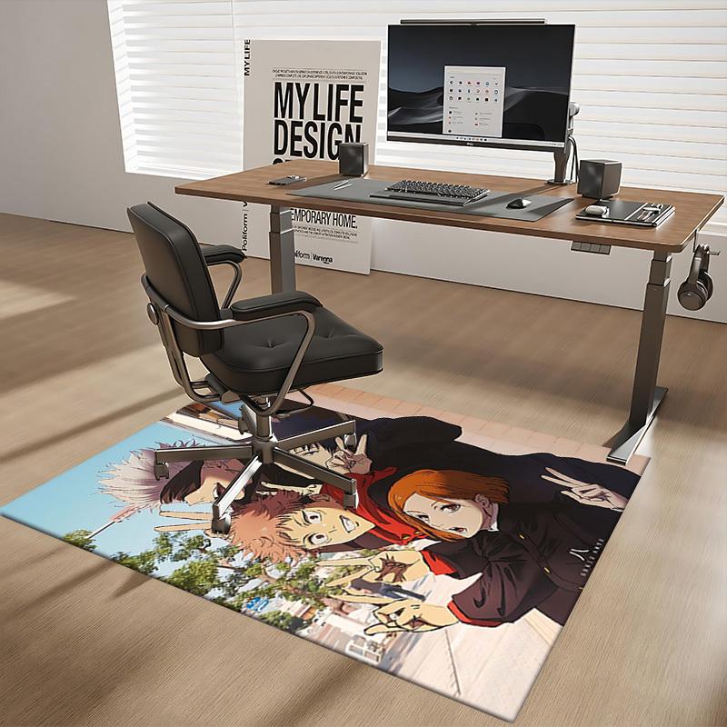 1pc Office Chair Mat - Jujutsu Kaisen Characters Peace Sign Decorative Carpet for Home, Office, Living Room, Bedroom, Non-Slip Floor Mat Suitable for