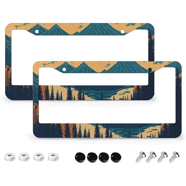 Tropical Palm Leaves License Plate Frames - 2 Pcs Set 2 Holes Metal Aluminum Auto Car Accessories Decoration License Plate Frame 6.3" X 12.2" Fit US