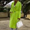 Moda feminina outono e inverno manga comprida lapela longo tweed casaco corta-vento jaqueta
