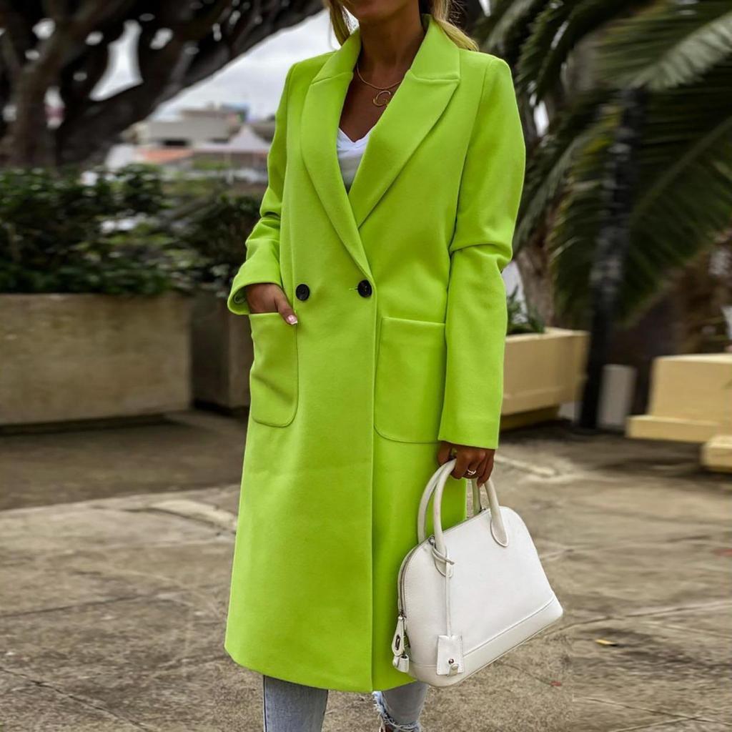 Moda feminina outono e inverno manga comprida lapela longo tweed casaco corta-vento jaqueta