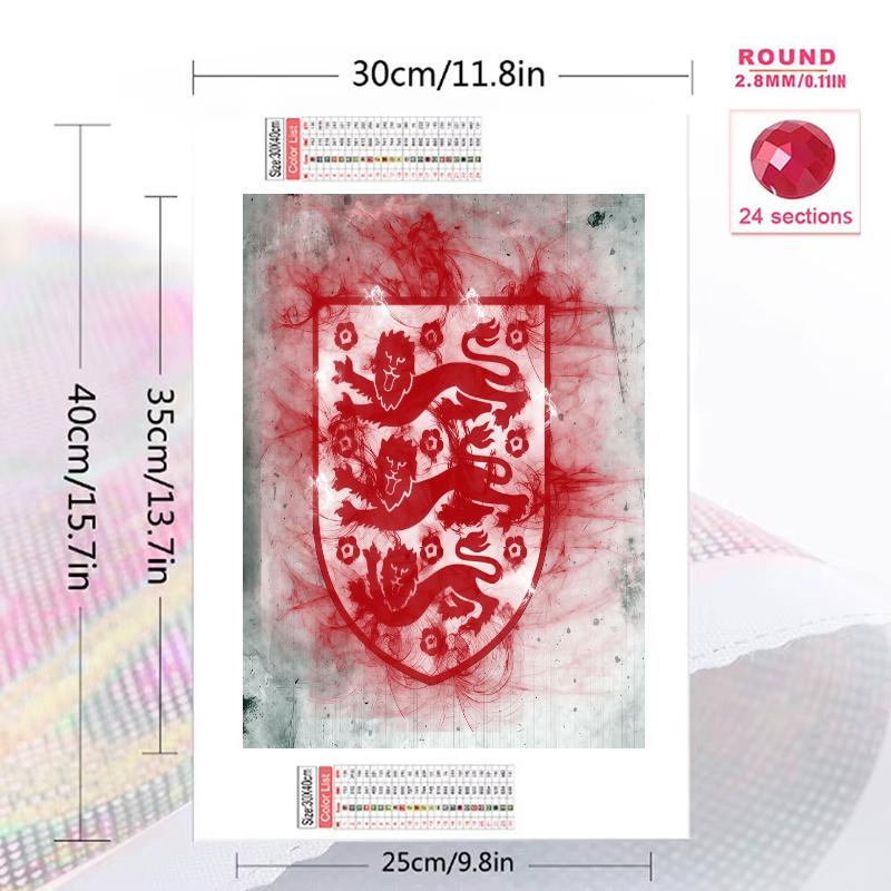 England national football logo Pattern  3pcs 100% Round Full Drill 5D DIY Diamond Painting Embroidery Cross Stitch Rhinestone Décor