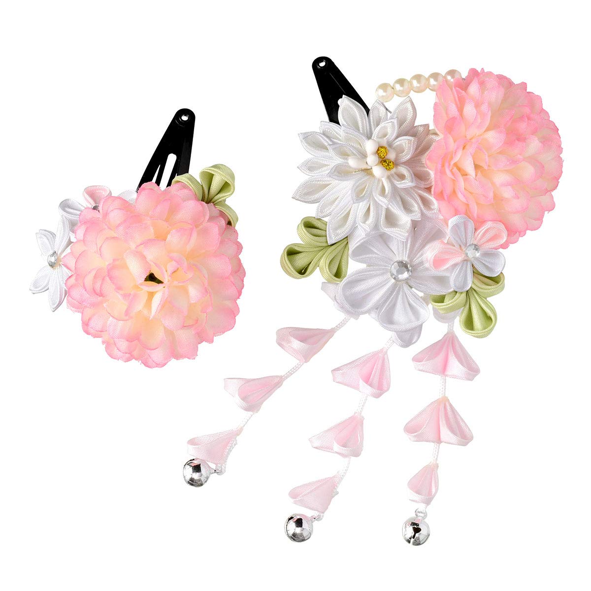 

Набор для волос с заколкой-хризантемой и розовым и с украшением [Киото Мияби] сделано в Китае, застежка из двух частей, хризантема, белый, жемчуг,