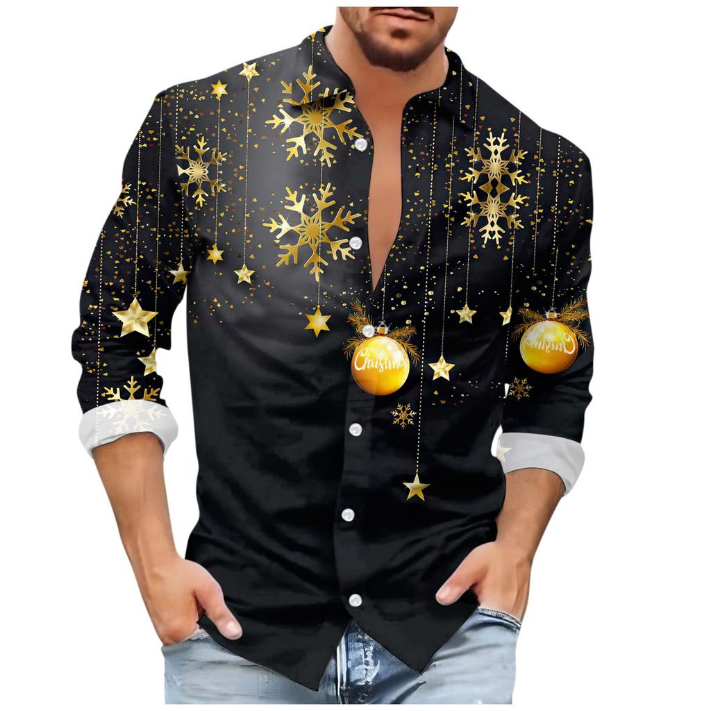 Men'S Christmas Casual Loose Fitting Long Sleeved Printed Shirt