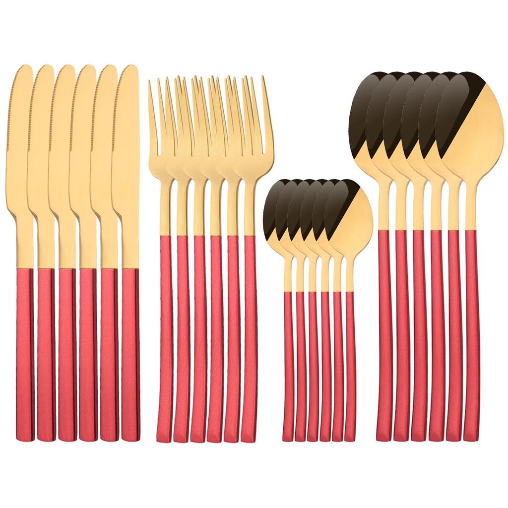 24Pcs Silver Cutlery Set Stainless Steel Dinnerware Set Knife Fork Spoon Dinner Set Kitchen Tableware Service for 6 Flatware Set