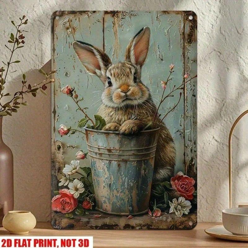 

Vintage Easter Bunny Metal Wall Art, Home Decoration