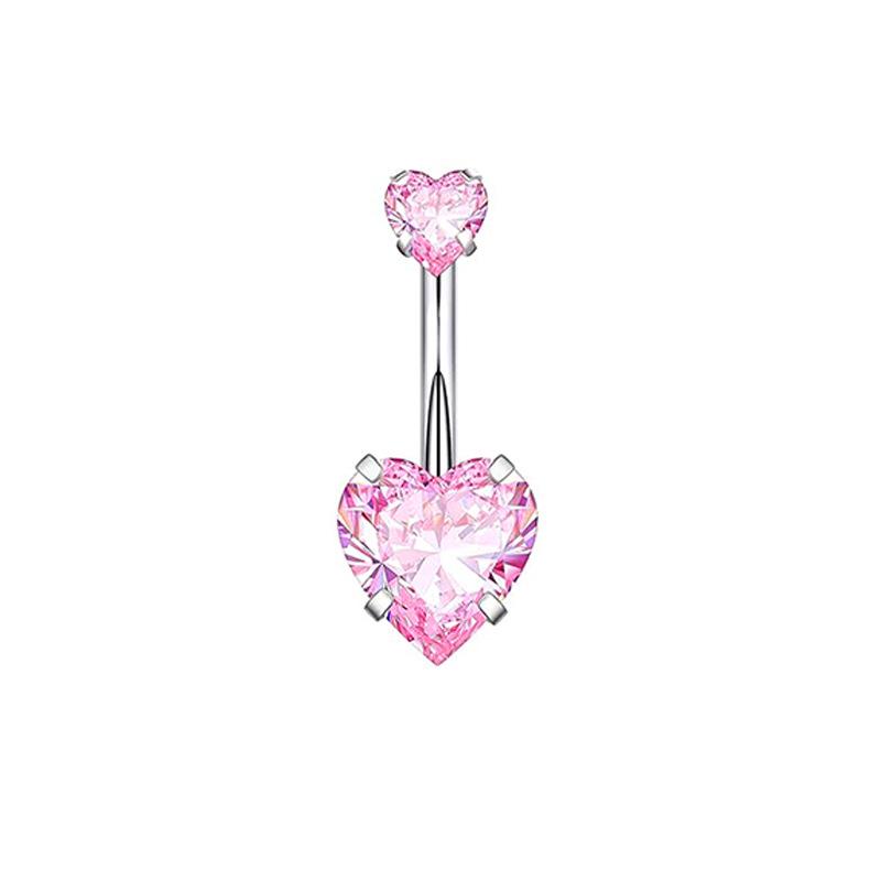 Heart-Shaped Rhinestone Belly Button Ring 5-Piece Set