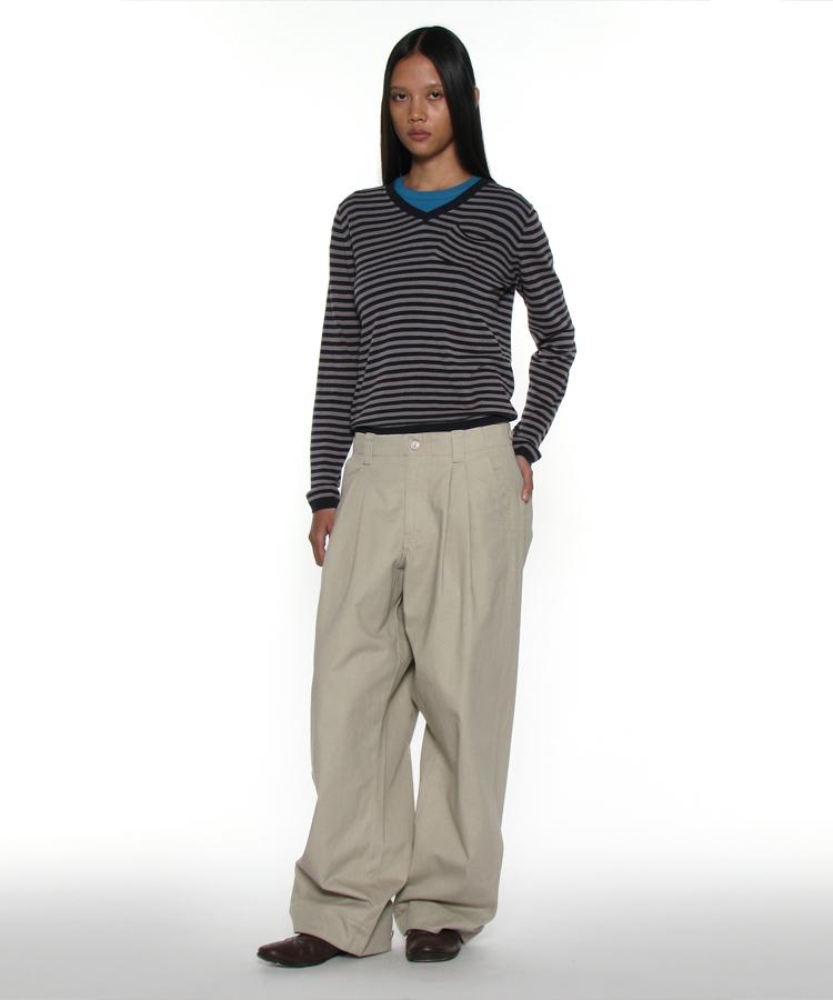 PARTIMENTO WOMEN Pwc Sheer V-Neck Knit Sweater_Navy Stripe