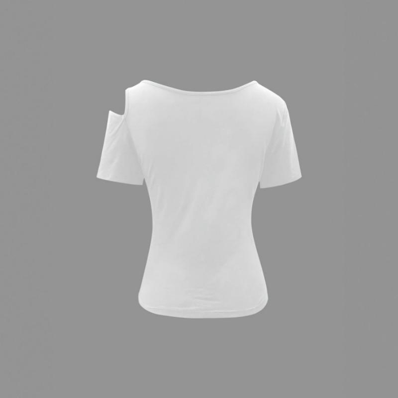 Short Sleeve Hollow Out White Blouse Women Elegant Loose T-Shirt Fashion Casual Slim Fit Tops Off Shoulder Woman T-Shirt Holiday Weekend Top