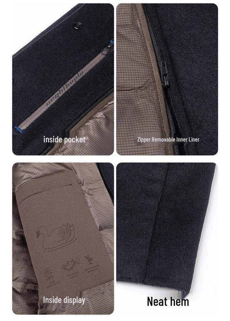 Men's Premium Double-Faced Wool Coat with Detachable Down Liner - Slim Business Windbreaker Jacket