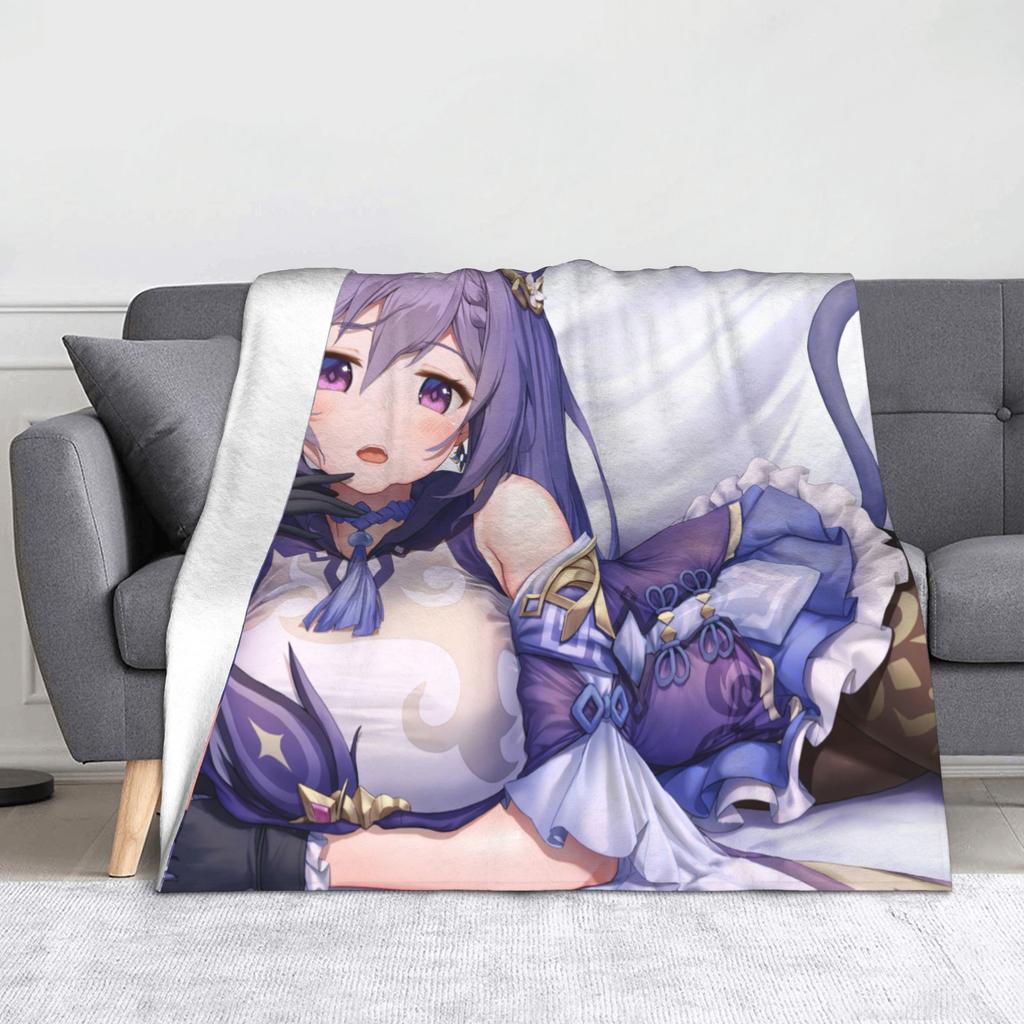Genshin Impact Anime Keqing Blanket Velvet Decoration Anime Girl  Super Warm Throw Blanket for Sofa Outdoor Bedspread