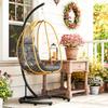 Hanging and Foldable Armchair with Cushions, in Steel and PE Rattan, 102x102x195 cm, Black Grey and Beige