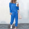 2Pc Women  Color Suit Long Sleeve Leisure Pocket Home Sweatpants Sets