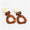 Maillard Coffee Geometric Patchwork Earrings: Light Luxury Round Hammered Texture Studs