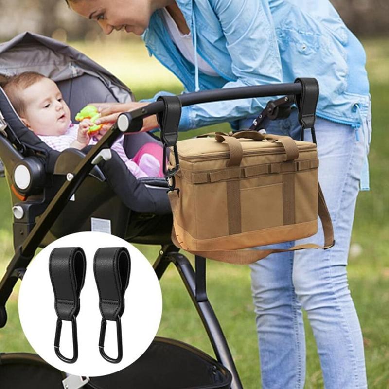 Multifunctional PU Leather Stroller Hook 360 Degree Rotatable Velcro Hook for Baby Pram Stroller Cart Organizer Accessory