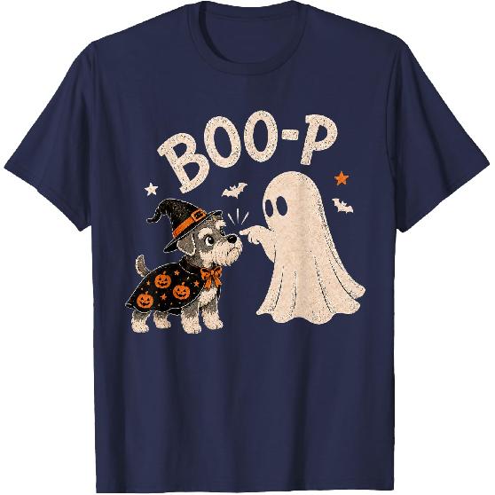Miniature Schnauzer Boo Boo-p Ghost Nose Boop Halloween Dog T-Shirt