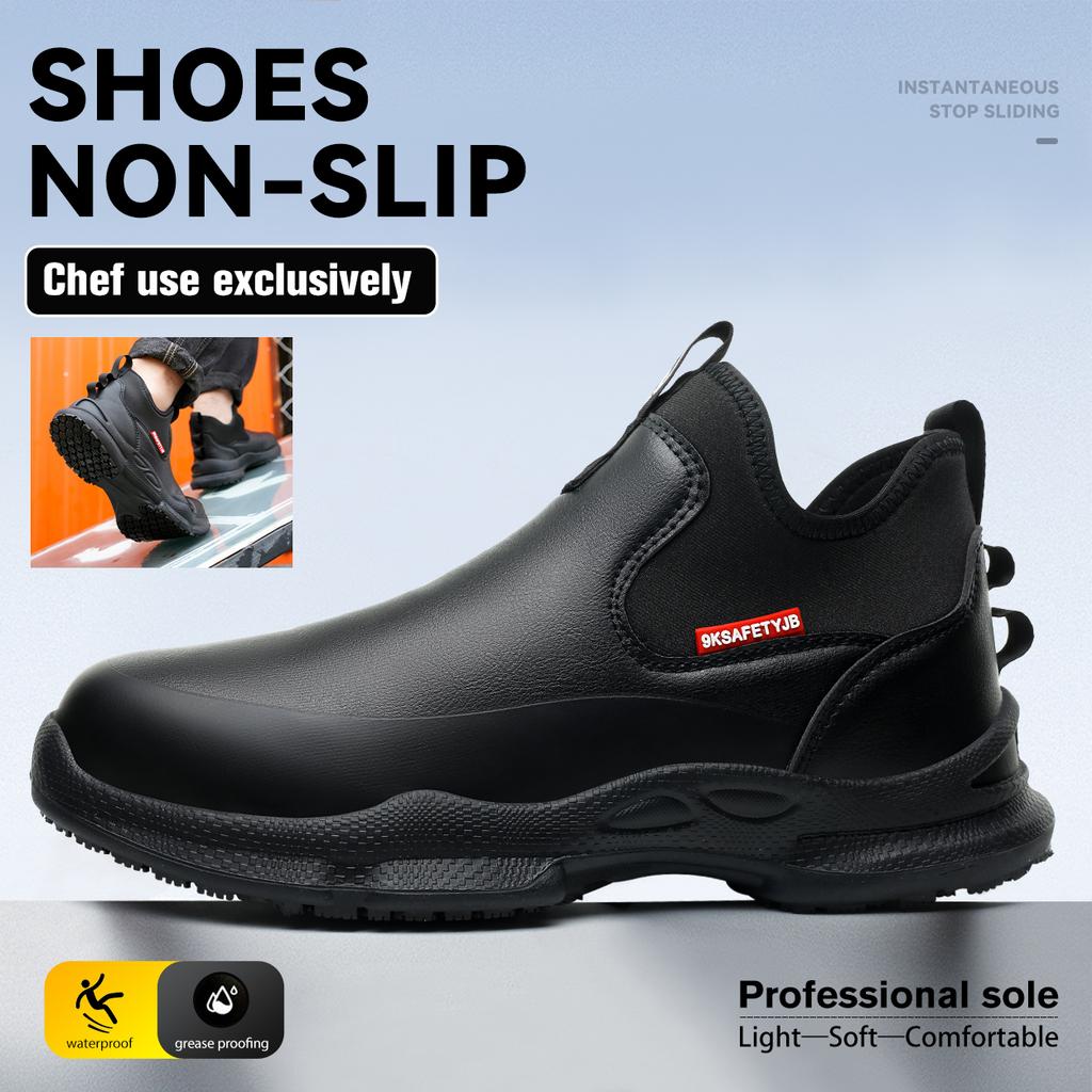 Mens Chef Work Shoes Non-Slip Oil-Resistant Kitchen Footwear Comfortable Restaurant Safety Shoes Waterproof Kitchen Shoes