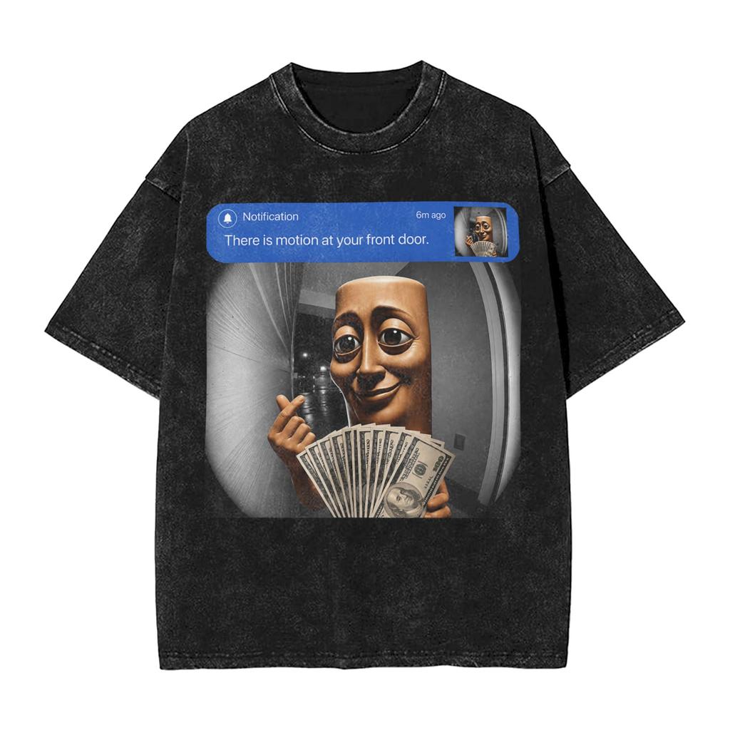 There Is Motion At Your Front Door Tung Tung Tung John Pork Men T Shirts Washed Vintage Tee Shirt Short Sleeve Crewneck Tshirt