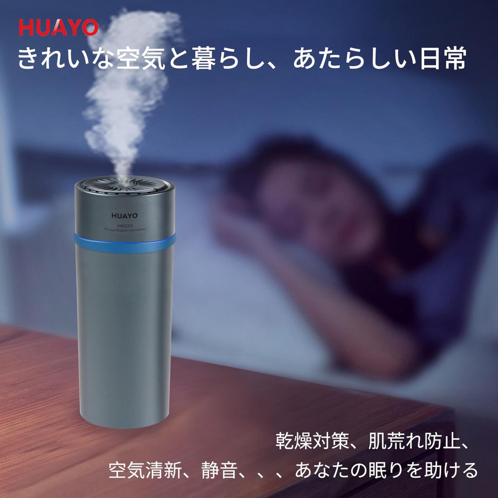 Čistička vzduchu do auta řady HUAYO HAC03, Šedý zvlhčovač vzduchu do auta, Generátor iontů do auta, Vzduch do auta