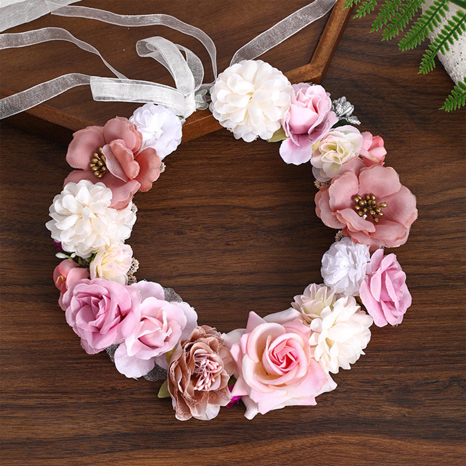 Bohemian Style Floral Wreath Headpiece Flower Headband Bridal Artificial Realistic Flower Crown Headpiece Hair Accessories