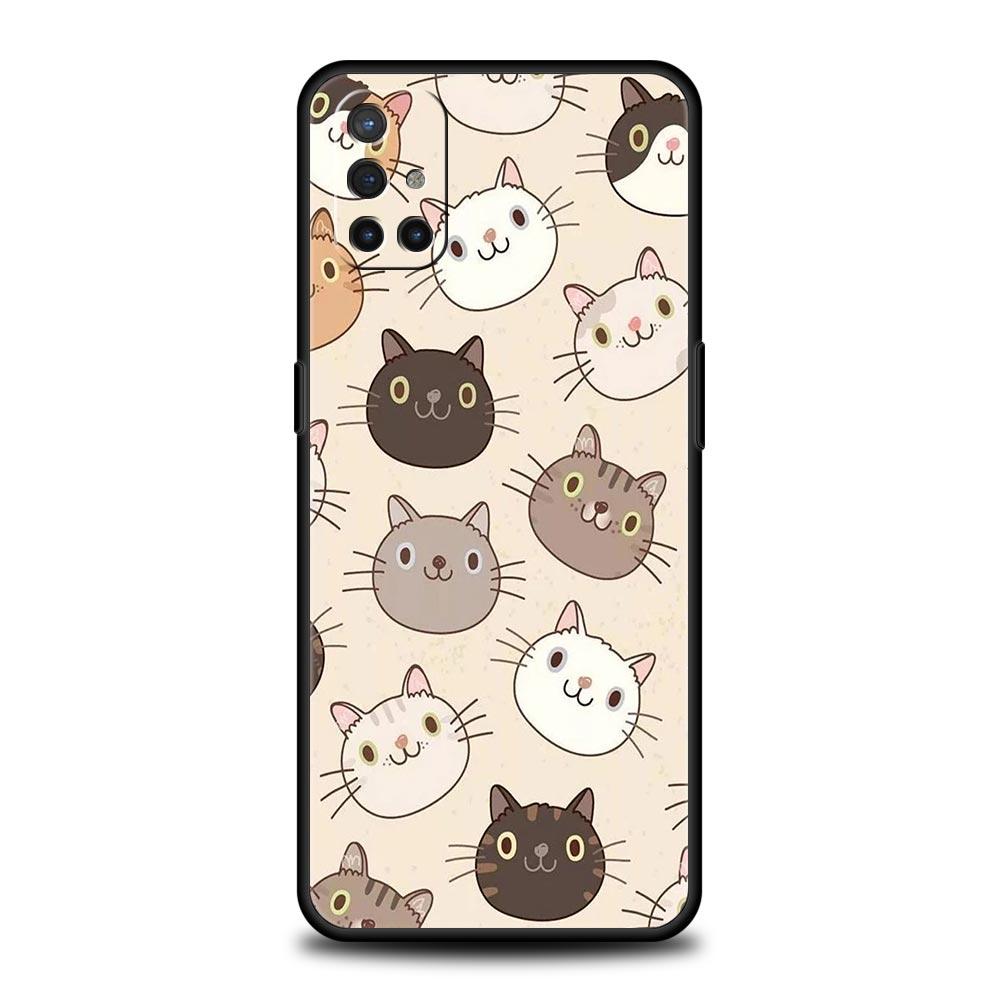 Cartoon Cats Background For OnePlus 10 Pro 9 8T 8 Nord N10 7 7T 9R Phone Case For 1+ Nord 2T CE 2 N100 N200 Z 5G Black Cover