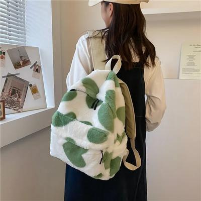 Heart Print Plush Backpack for Girls  Cute Winter School Bags  Kids School Bags  Kids Gift Book Bag
