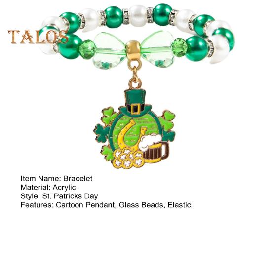 Shamrock Bracelet St. Patricks Day Irish Beaded Jewelry with Glass Beads And Charms Lucky Charm Bracelet for Festive Celebrations Elastic Clover