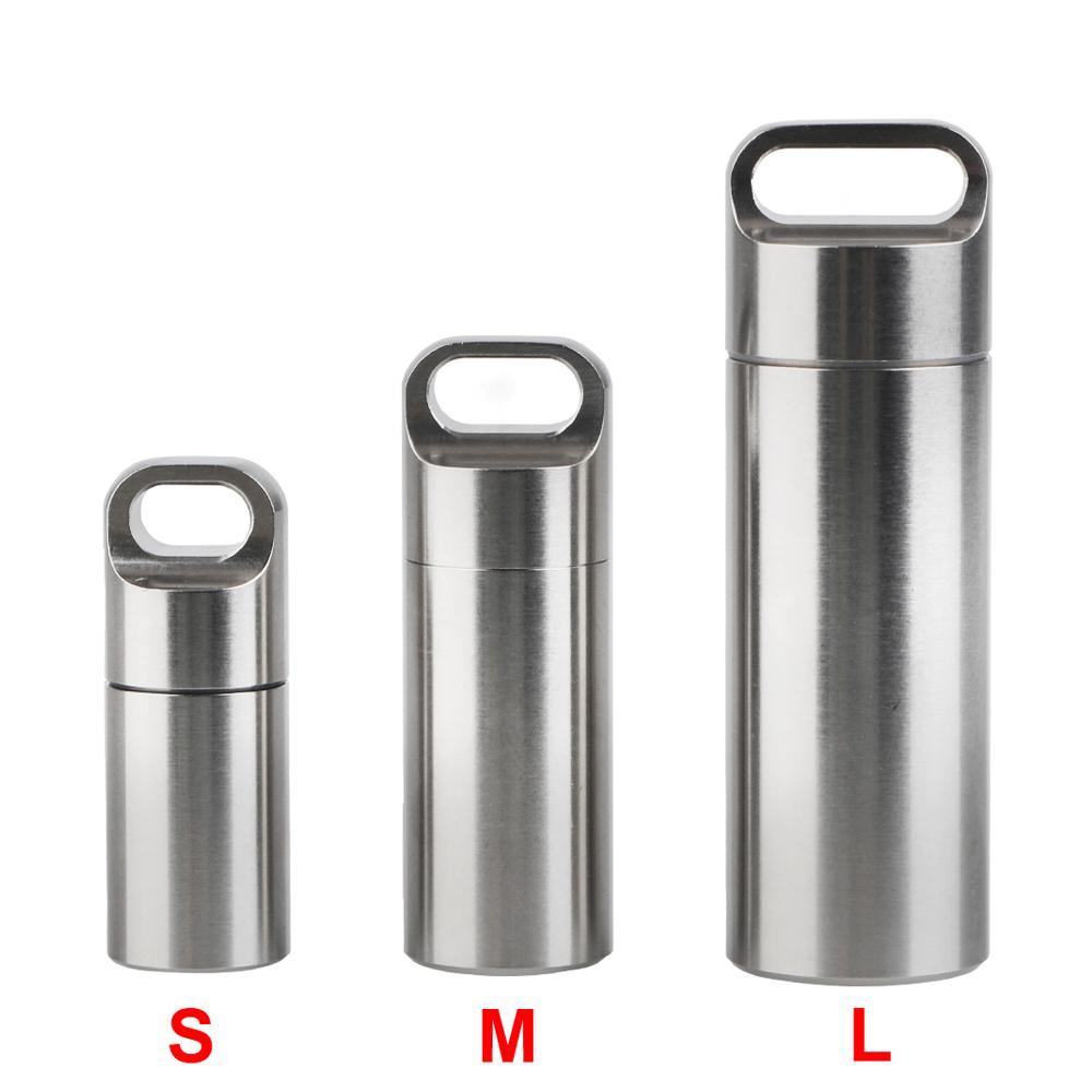 S M L Pill Storage Box Metal Phial Pill Case Portable For Firstaid Camping Pendant Medicine Boxes Waterproof Stainless Steel