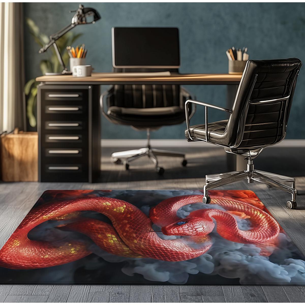 

Red Snake Print Crystal Velvet Rug Gaming RoomDecor Modern Animal Design Floor Mat Anti SlipSoft Carpet for Home OfficeDesk Area 50x 80cm