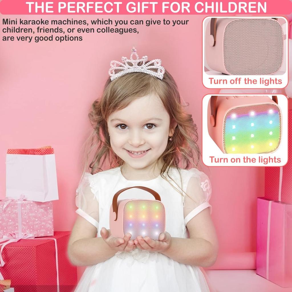 Mini Karaoke Machine, Bluetooth Speaker with 2 Wireless Microphone & LED Lights, Christmas Birthday Gifts for Girls Boys Adults