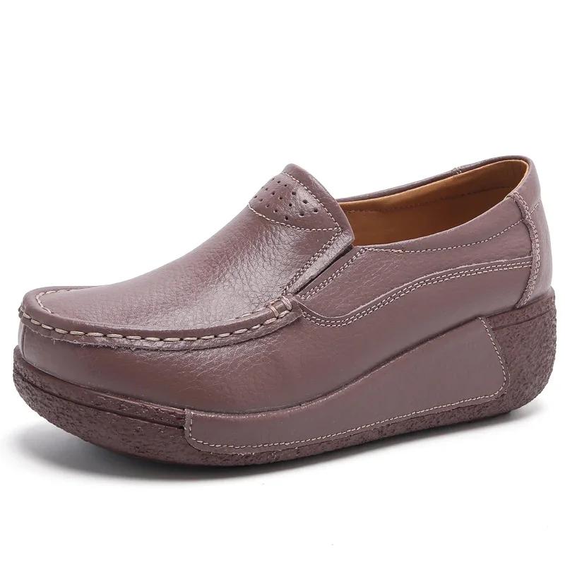 Fashion Soft Flatform Shoes Ladies Wedges Non-Slip Walking Shoes Lightweight Genuine Leather Casual Shoes Women Thick Bottom