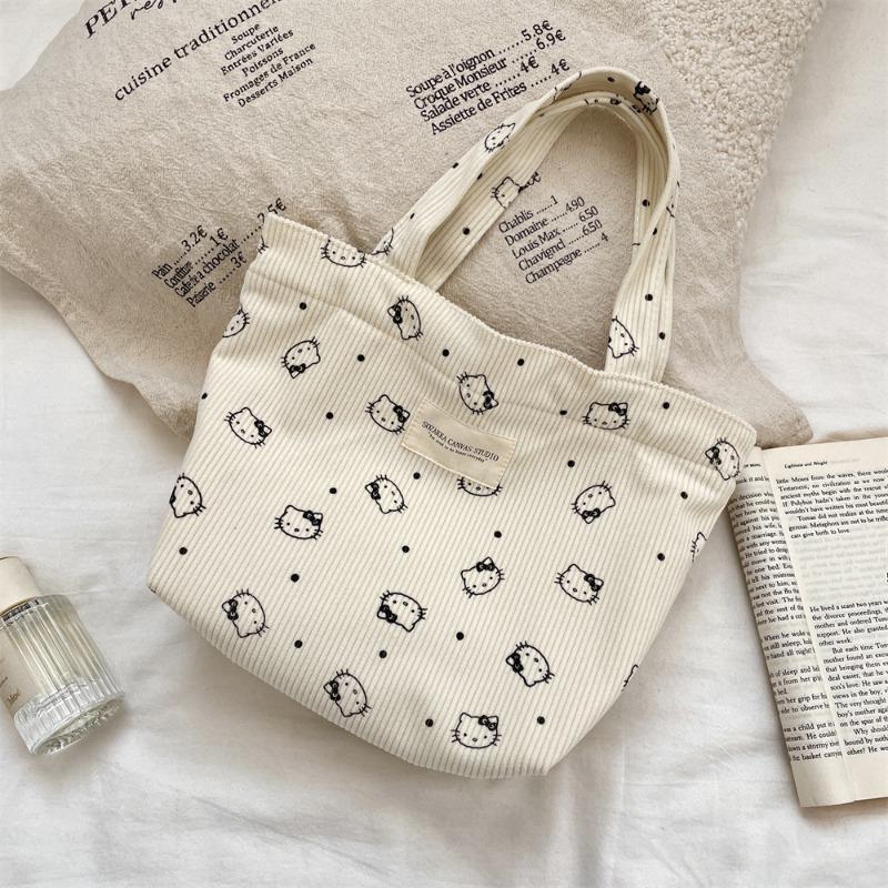 Corduroy Floral Handbag, Simple Tote Bag for Work, Lunch Bento Bag, Shopping Bag
