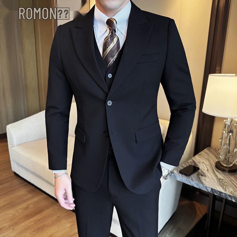 ROMON Мужской шерстяной костюм-тройка для деловых встреч и свадеб 7XL