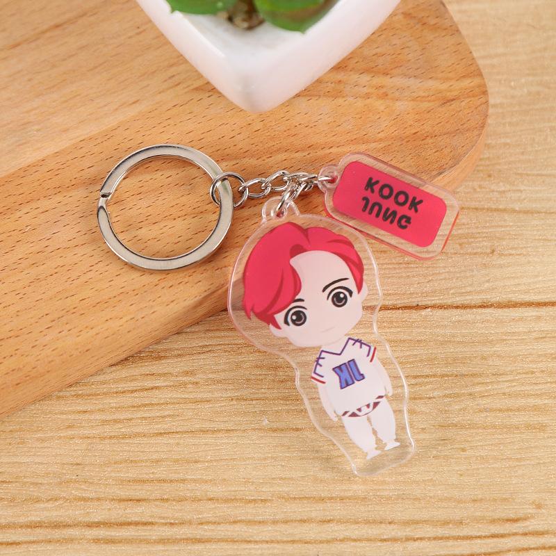 

BTS Cute Cartoon Figure Acrylic Keychain with Name Tag, Bangtan Boys Cartoon Keyring, Kpop Idol Bag Pendant for ARMY Fans JUNGKOOK