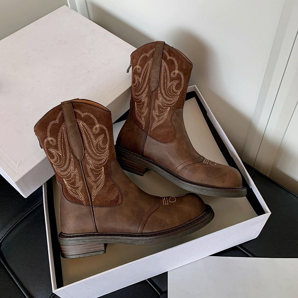 

Олень Нара Британский стиль ретро Европейская и американская вышивка вестерн сапоги рыцарские сапоги короткие сапоги женские средние сапоги Martin сапоги слово лето 40