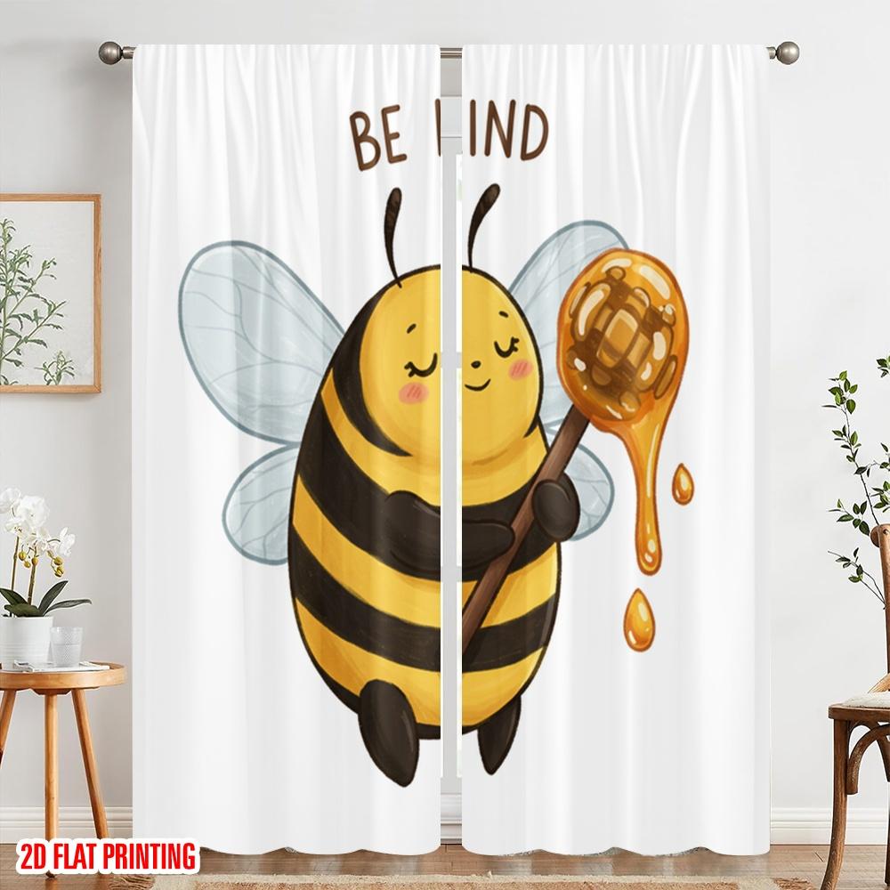 2pcs 2D flat printing Drapes Be Kind Honey Bee Fabric Without Electricity Festive Holiday Use for Bedroom Office Living Room