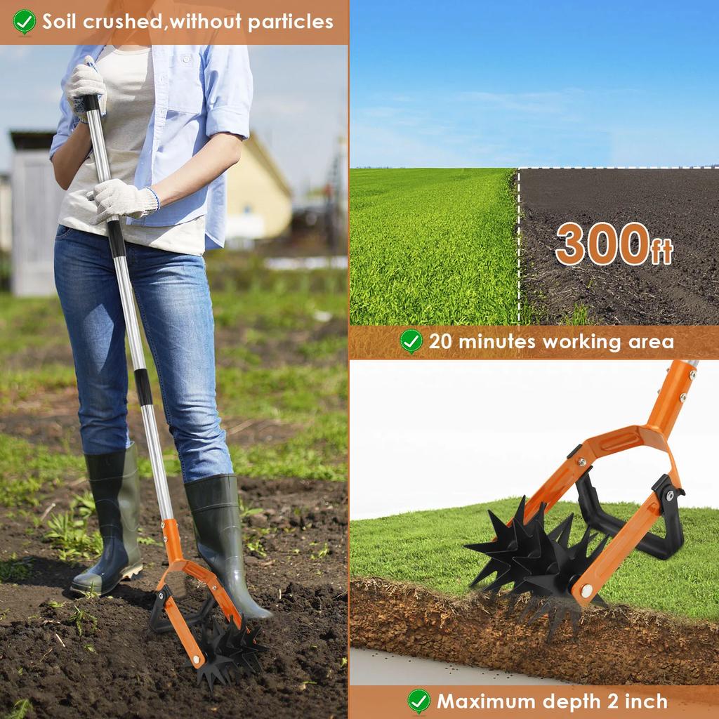 Manillar Rotocultivador Acero Inoxidable Rotocultivador con Mango Largo de 57.48 Pulgadas Ahorra Esfuerzo Cultivador de Jardín para Tierra