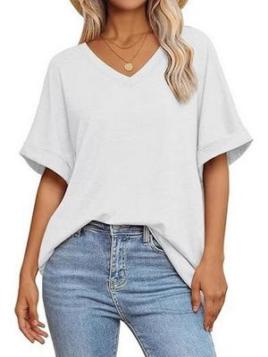 European & American Women's V-neck Summer Casual Loose Short-Sleeved T-shirt 2025.