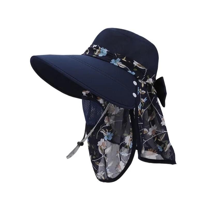 Summer Sun Protection Hat With Wide Brim And Removable Face Shield For Outdoor Activities