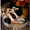 Spring Summer Fashion Pointed Toe Sandals Women's Rhinestone Pearl Butterfly Gold Silver High Heels Party Wedding Heeled Shoes