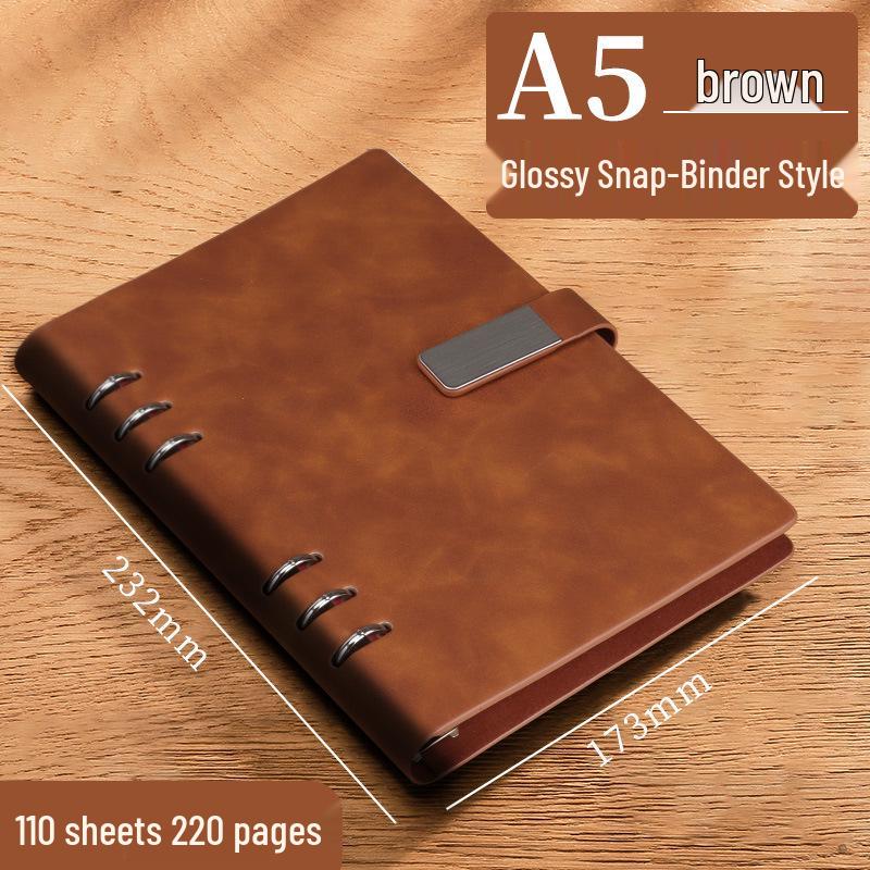 A5 Leather Business Notebook with Logo Printing, Thick Ring Binder & Buckle Closure - Perfect for Office Notes