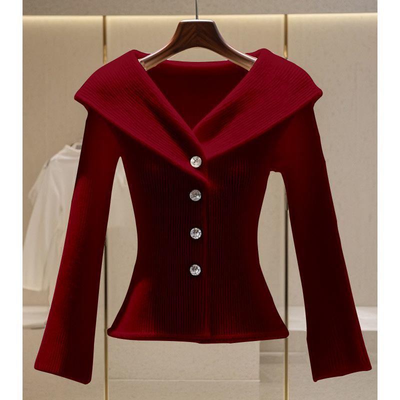 Elegant French-Style Slimming Knit Cardigan - Stylish & Versatile Long-Sleeve Sweater for Autumn/Winter 2024