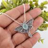 Aqua Chalcedony Gemstone 925 Sterling Silver Jewelry Butterfly Boho Pendant1.2" CP-31-21