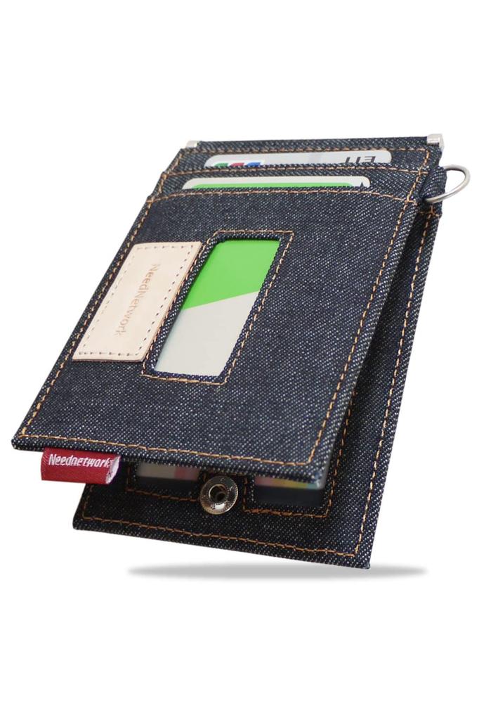 proud denim commuter pass case for men and holds two IC card butterfly [Need Network] Japan's women, bi-fold, cards, case,