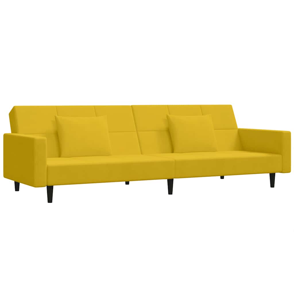 2 Seater Sofa Bed with 2 Cushions Yellow Velvet