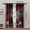 2pc,  Romantic Valentine's Day Curtains Red Wood Theme Polyester,Without Electricity Holiday Decorations for aesthetic room